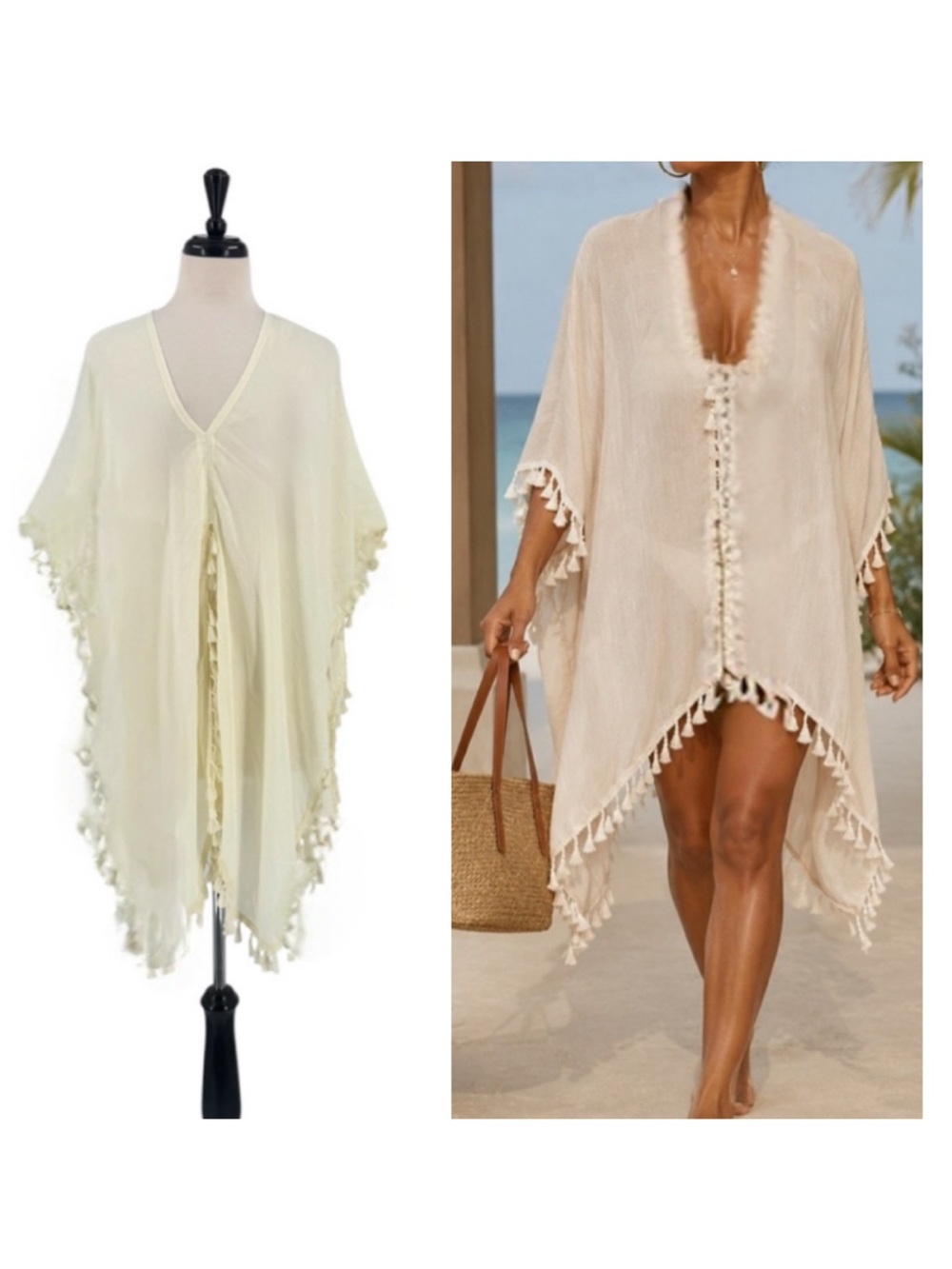 Love of Fashion Boho Fringe Swimsuit Coverup Cream NWTS